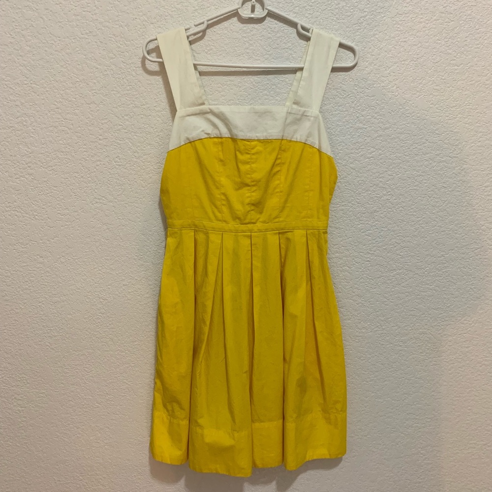 GAP - Pleated yellow and white cotton dress
